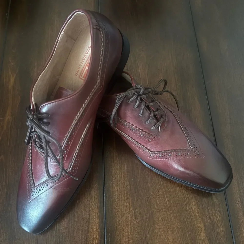 NWOT Steven Land Mens Leather Oxford Dress Shoes Size 8.5 Brick Red Lace-Up